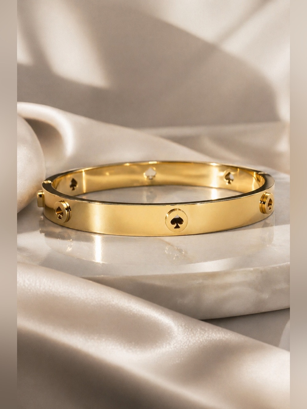 Kate Spade Spot The Spade Gold Hinged Bangle Bracelet Cut-Out Logo Cuff